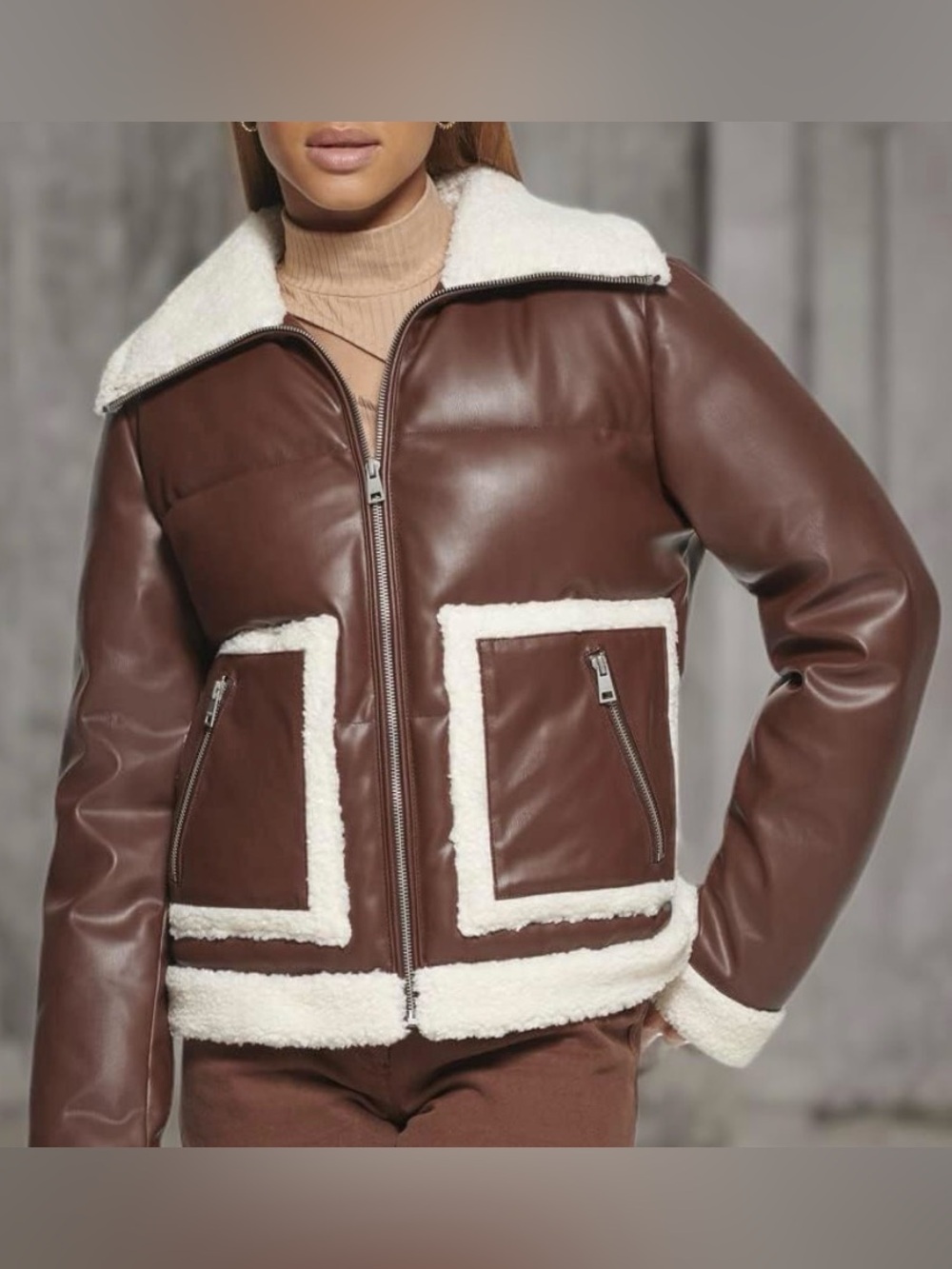 Levi's Brown Faux Leather Teddy-Trim Jacket
